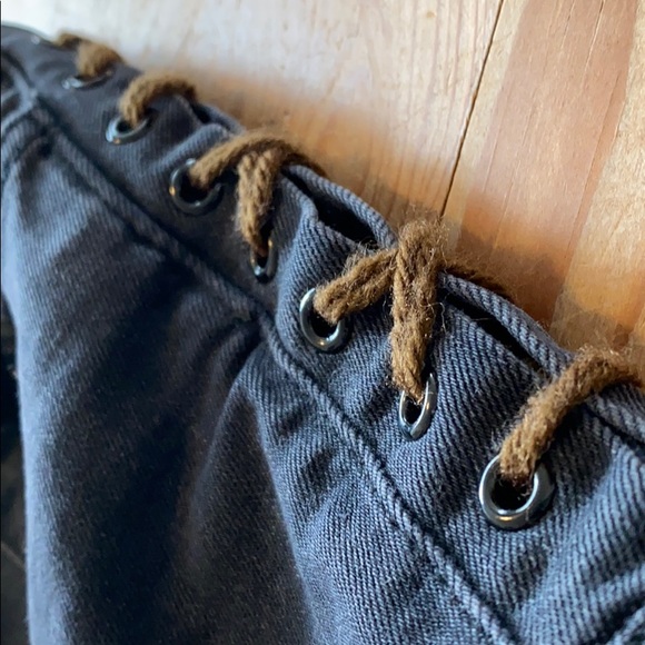 asymmetrical black button fly cropped lace up jeans - Picture 11 of 16